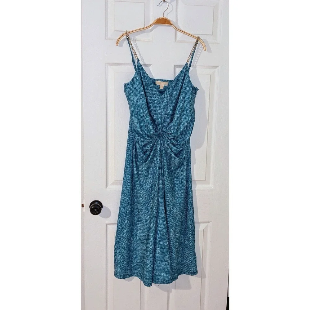 Michael Kors Turquoise Dress Chain Strap Twist Front‎ Midi XL NWT $155 MSRP